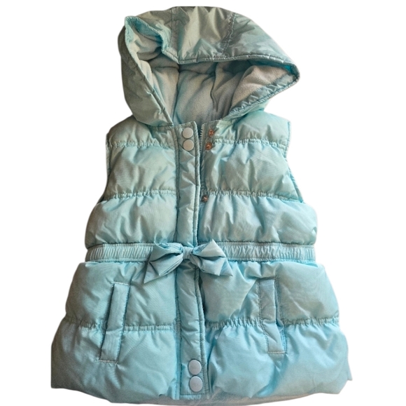 Gymboree Other - Gymboree Teal Puffer Hooded Vest With Bow Sinched Waist Clean Winter Wear